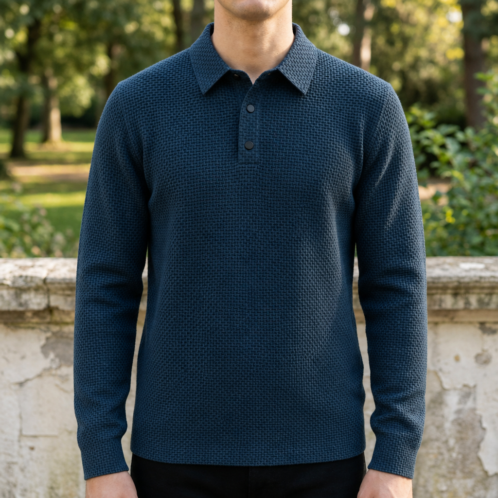 Strukturiertes Strick-Poloshirt mit Knopfleiste