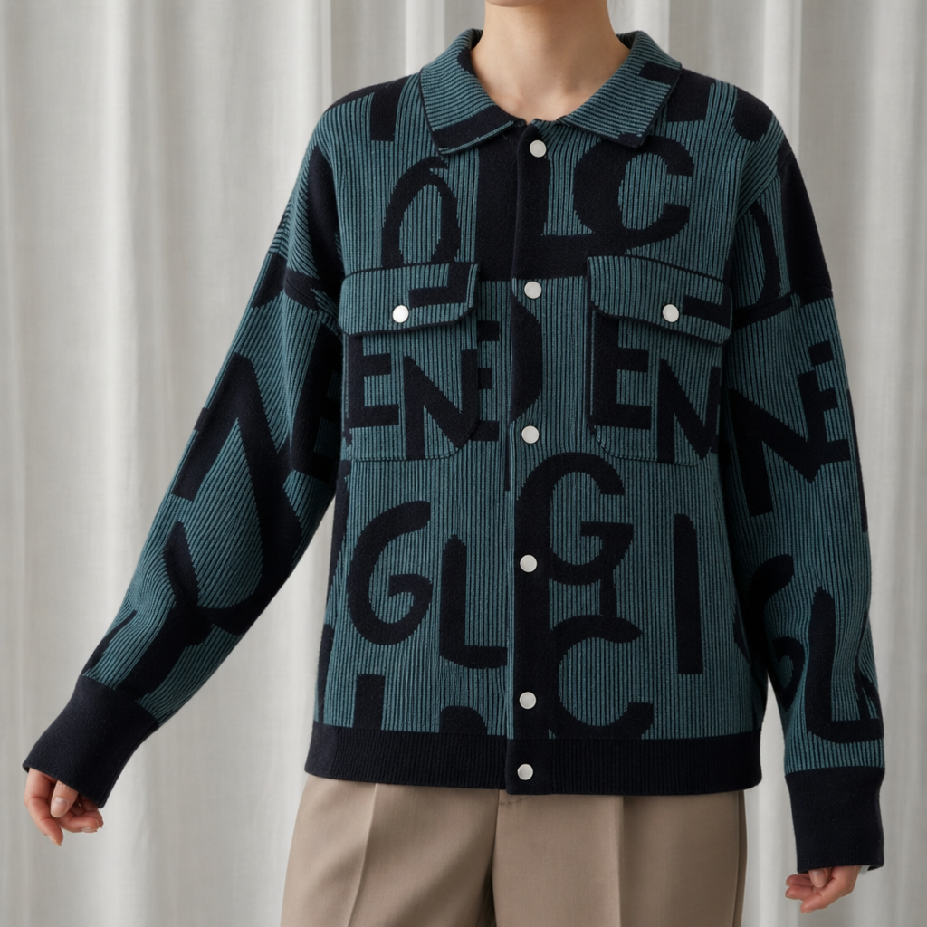 Strickjacke mit grafischem Muster in tiefem Azurton