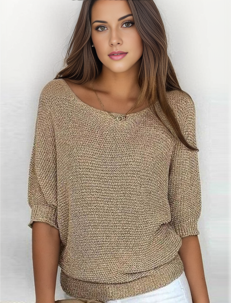 Damen Pullover Mit Rundhalsausschnitt Und Dreiviertelärmeln