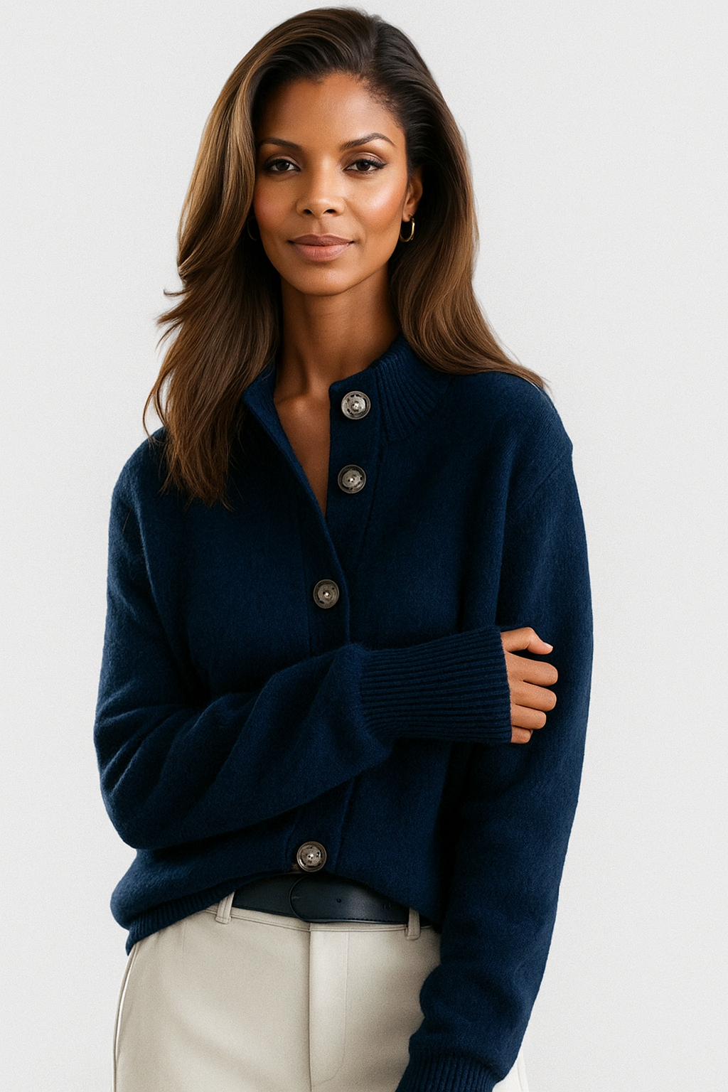 Damen Strickjacke mit Knopfleiste und Kragen