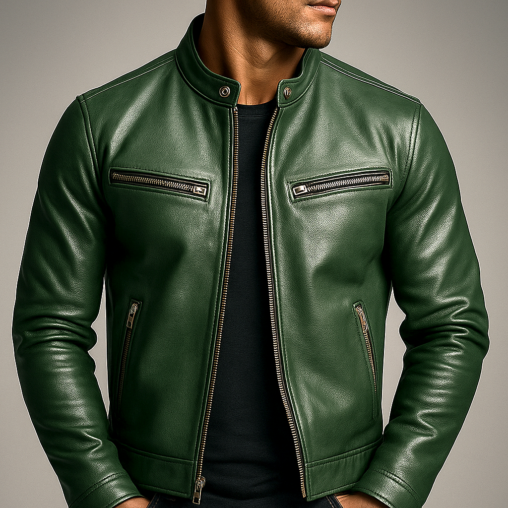 Herren Lederjacke im Vintage-Look mit Vier Taschen