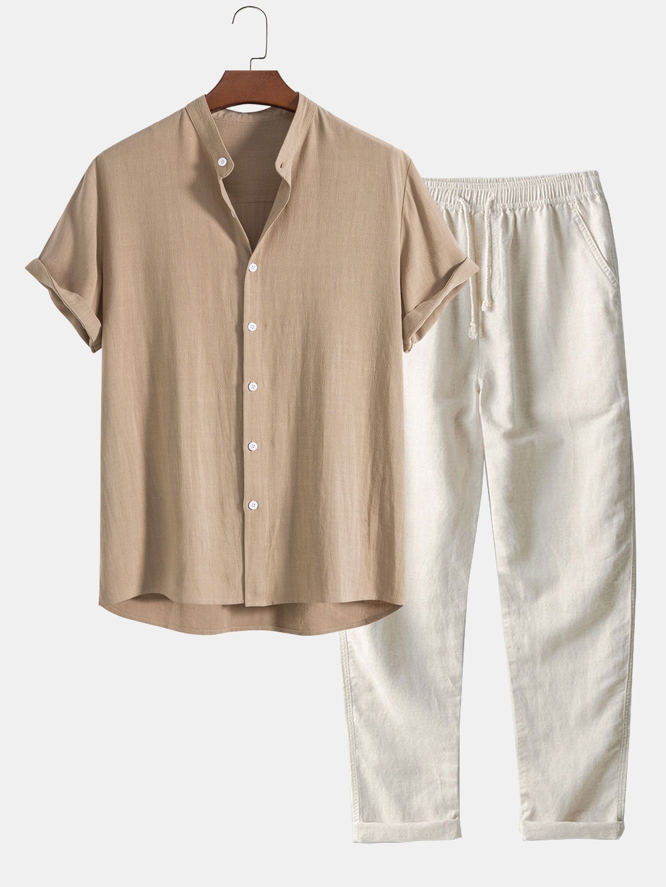 Men's Linen Short Sleeve Shirt and Trousers Set