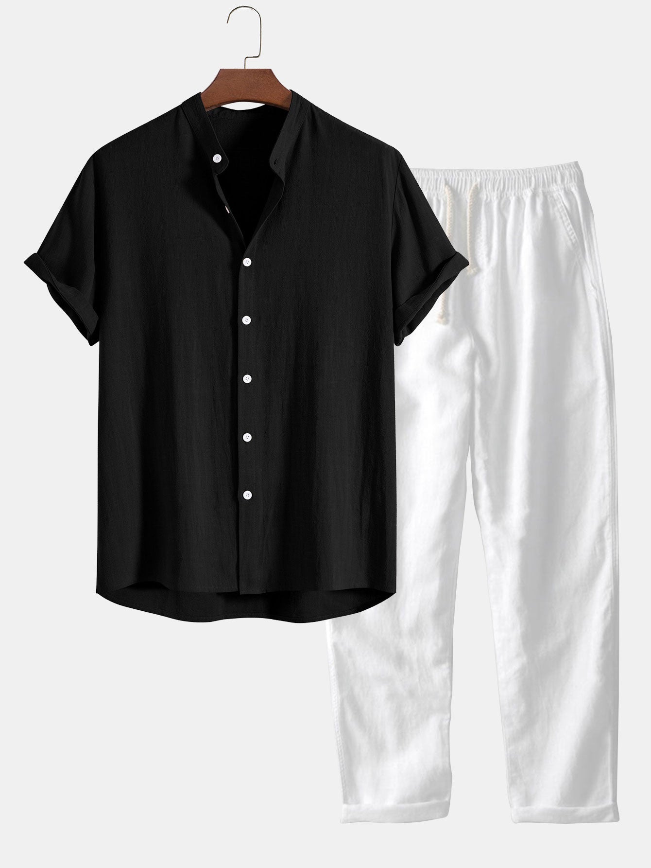 Men's Linen Short Sleeve Shirt and Trousers Set