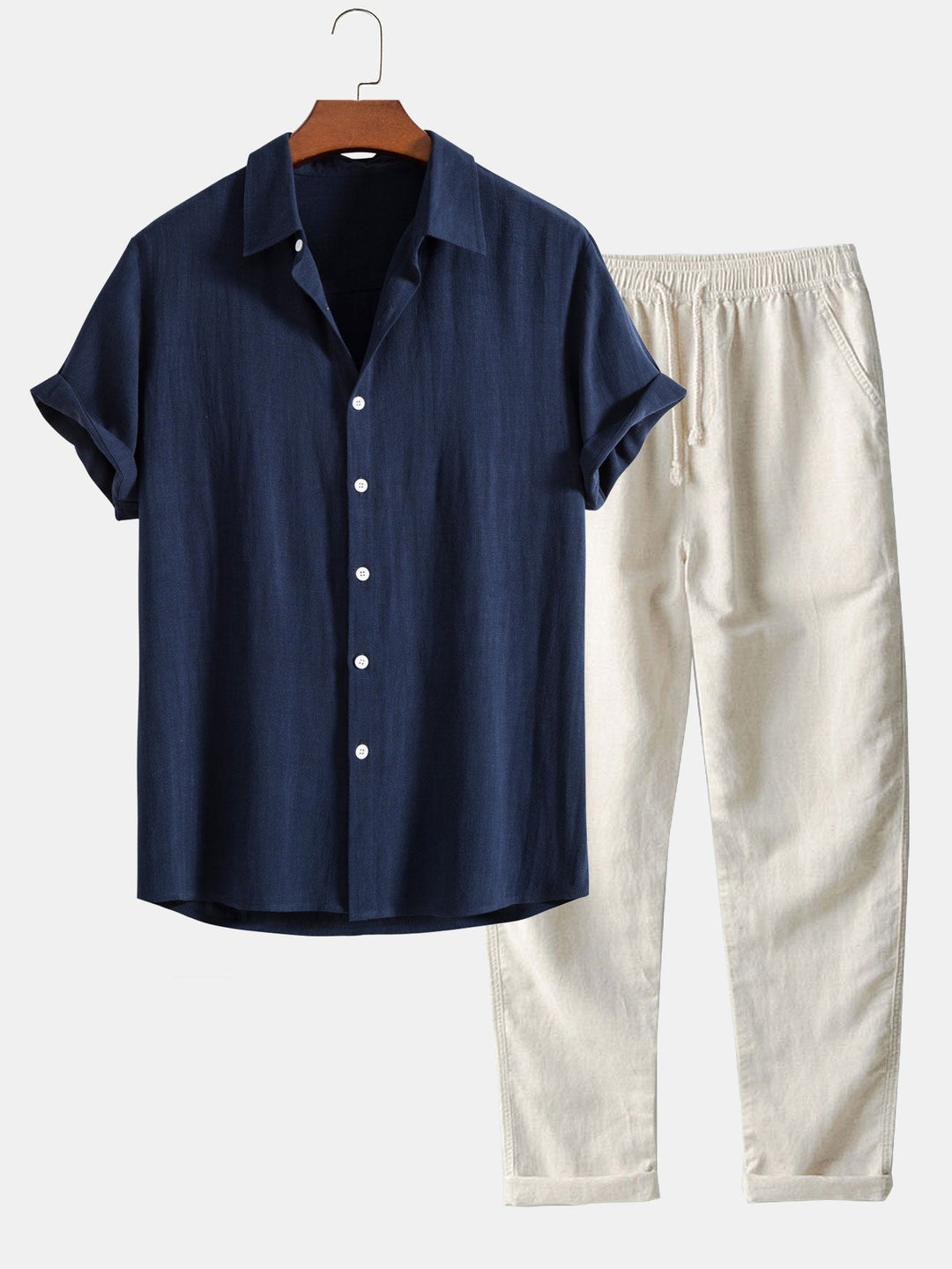 Men's Linen Short Sleeve Shirt and Trousers Set