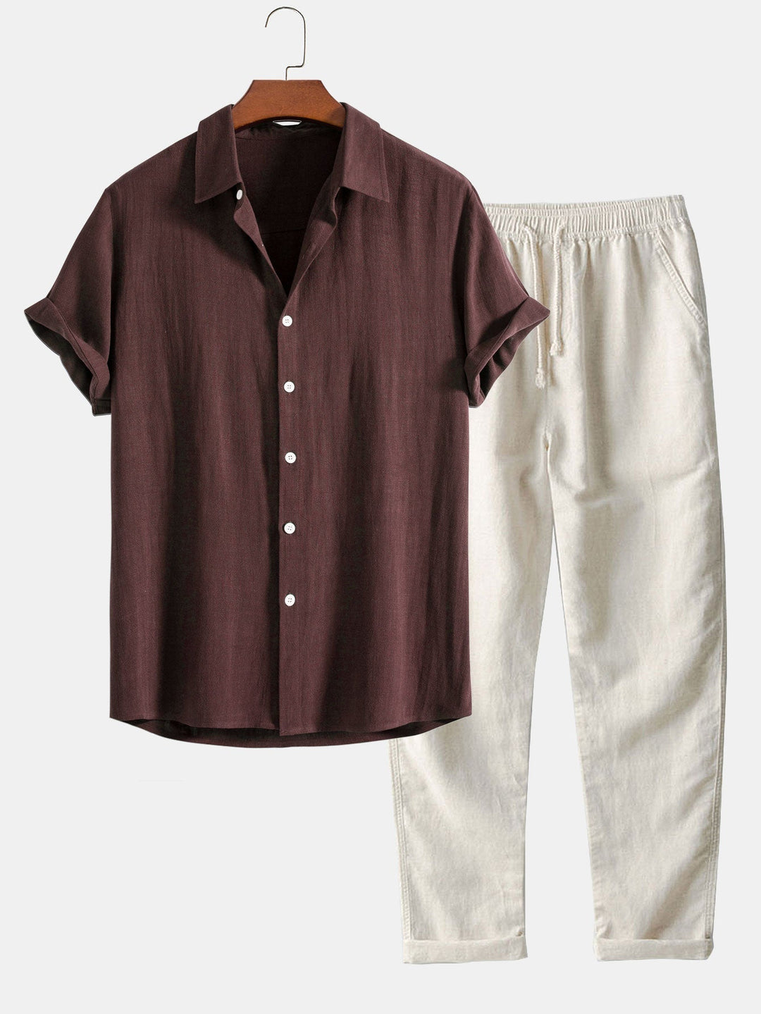 Men's Linen Short Sleeve Shirt and Trousers Set