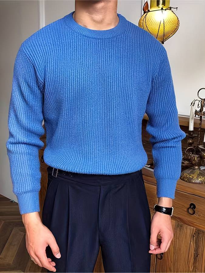 Herren Rippstrick Pullover Mit Rundhalsausschnitt