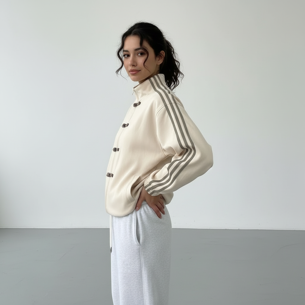 Damen Trainingsjacke im Retro Stil mit Kontraststreifen