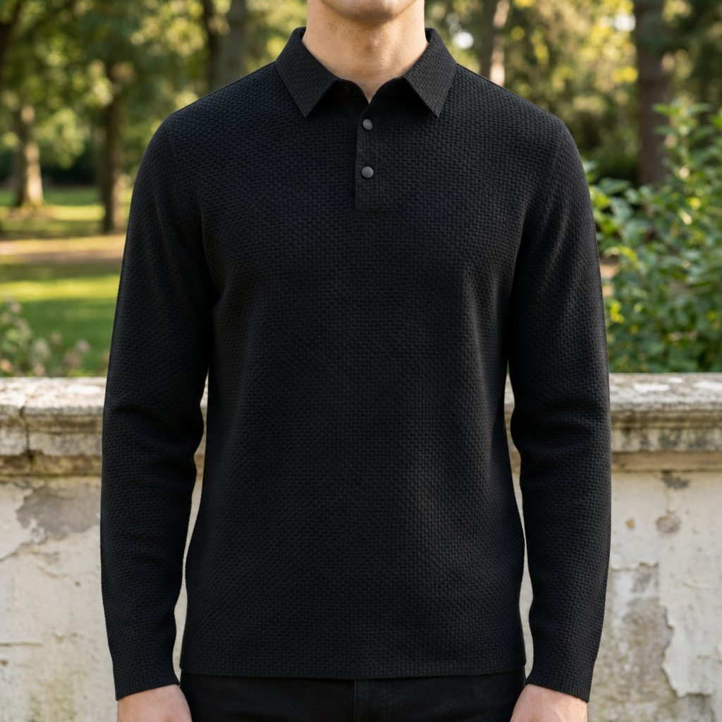 Strukturiertes Strick-Poloshirt mit Knopfleiste