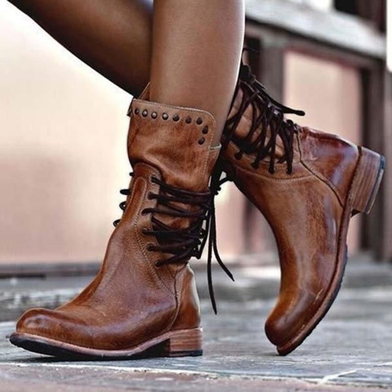 Damen Stiefeletten Mit Nieten Und Niedrigem Absatz