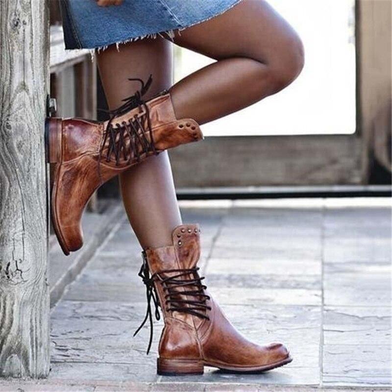 Damen Stiefeletten Mit Nieten Und Niedrigem Absatz