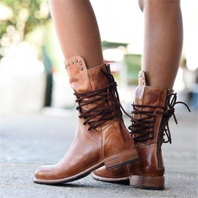 Damen Stiefeletten Mit Nieten Und Niedrigem Absatz