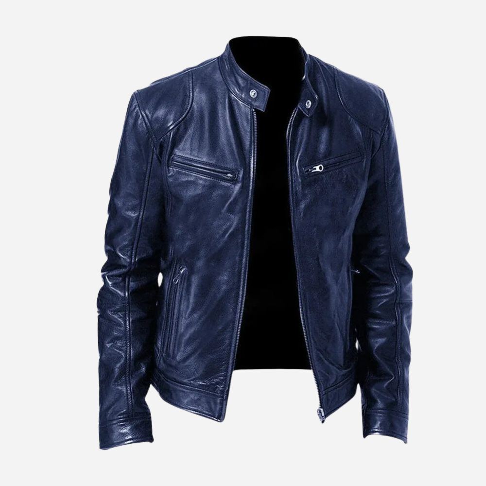 Veste de motard pour homme en similicuir avec fermeture éclair