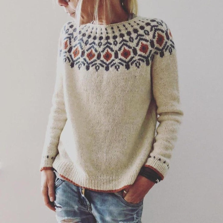 Damen Pullover Mit Gemustertem Kragen
