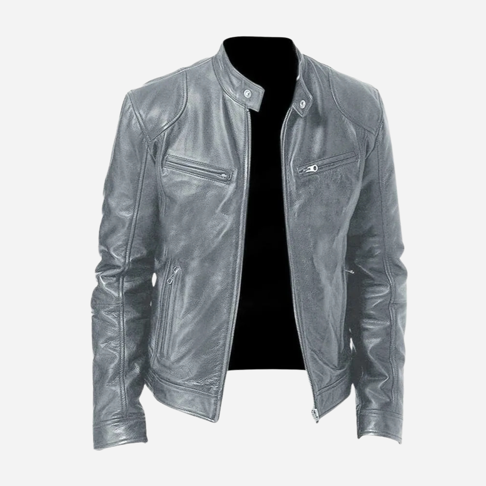 Herren Bikerjacke aus Kunstleder mit Reißverschluss