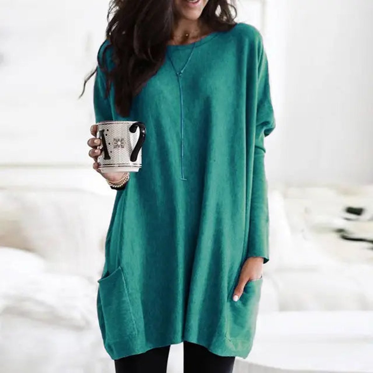 Oversize Tunika Pullover Mit Taschen