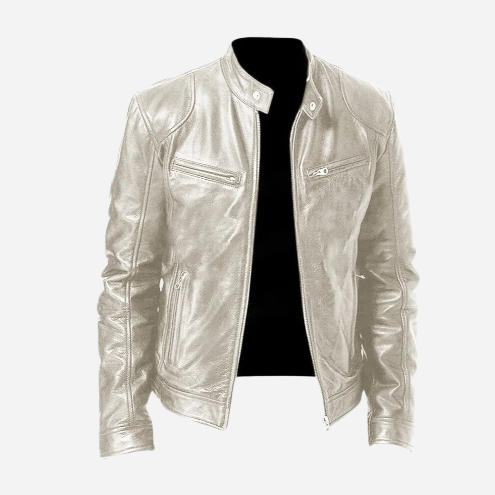 Herren Bikerjacke aus Kunstleder mit Reißverschluss