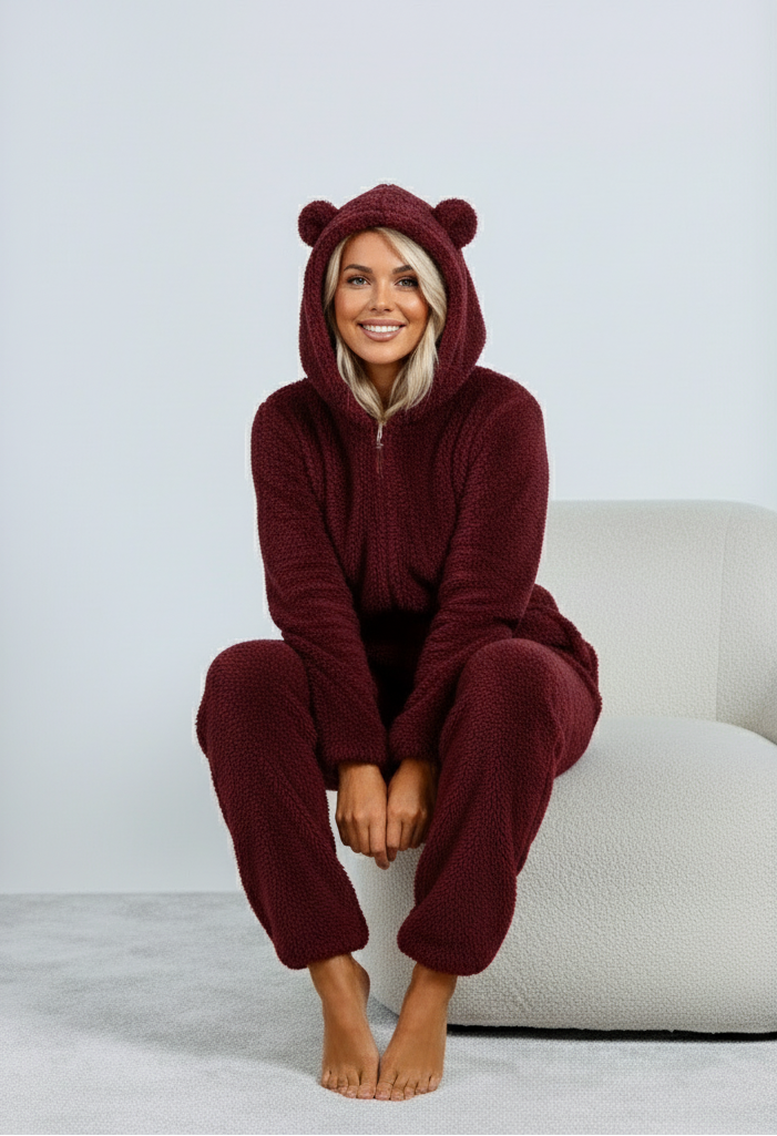 Kuscheliger Teddy Onesie Mit Bärenohren An Der Kapuze