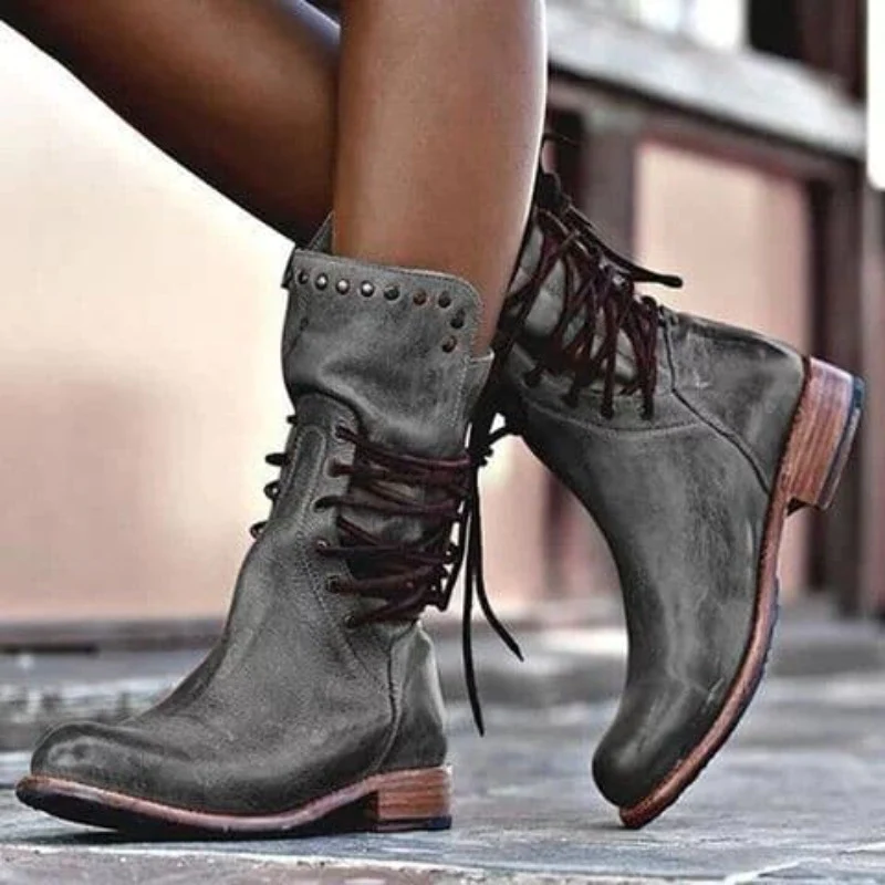 Damen Stiefeletten Mit Nieten Und Niedrigem Absatz