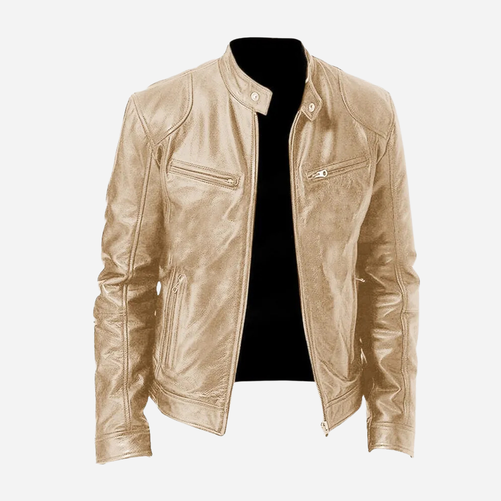 Herren Bikerjacke aus Kunstleder mit Reißverschluss