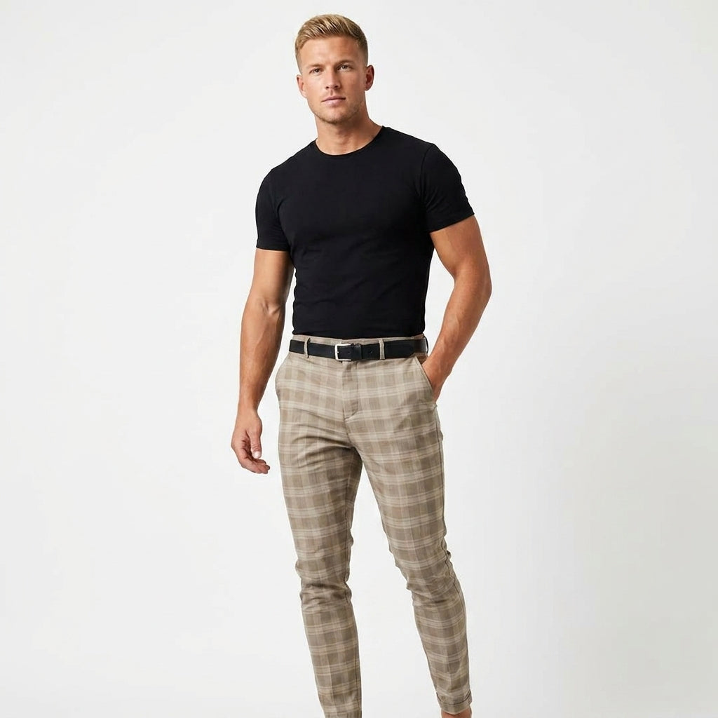 Elegante Karierte Herrenhose mit schmalem Schnitt fürs Büro