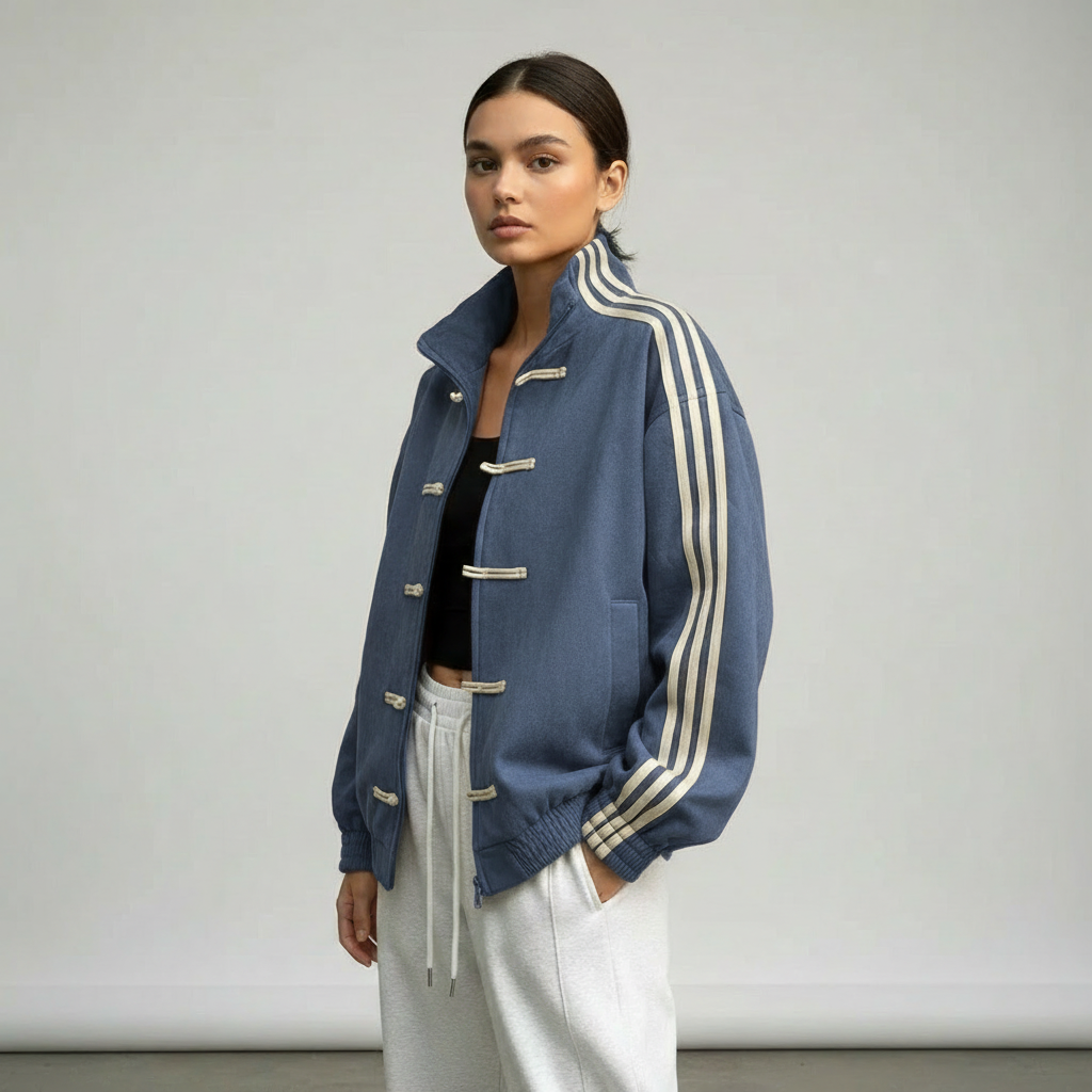 Damen Trainingsjacke im Retro Stil mit Kontraststreifen