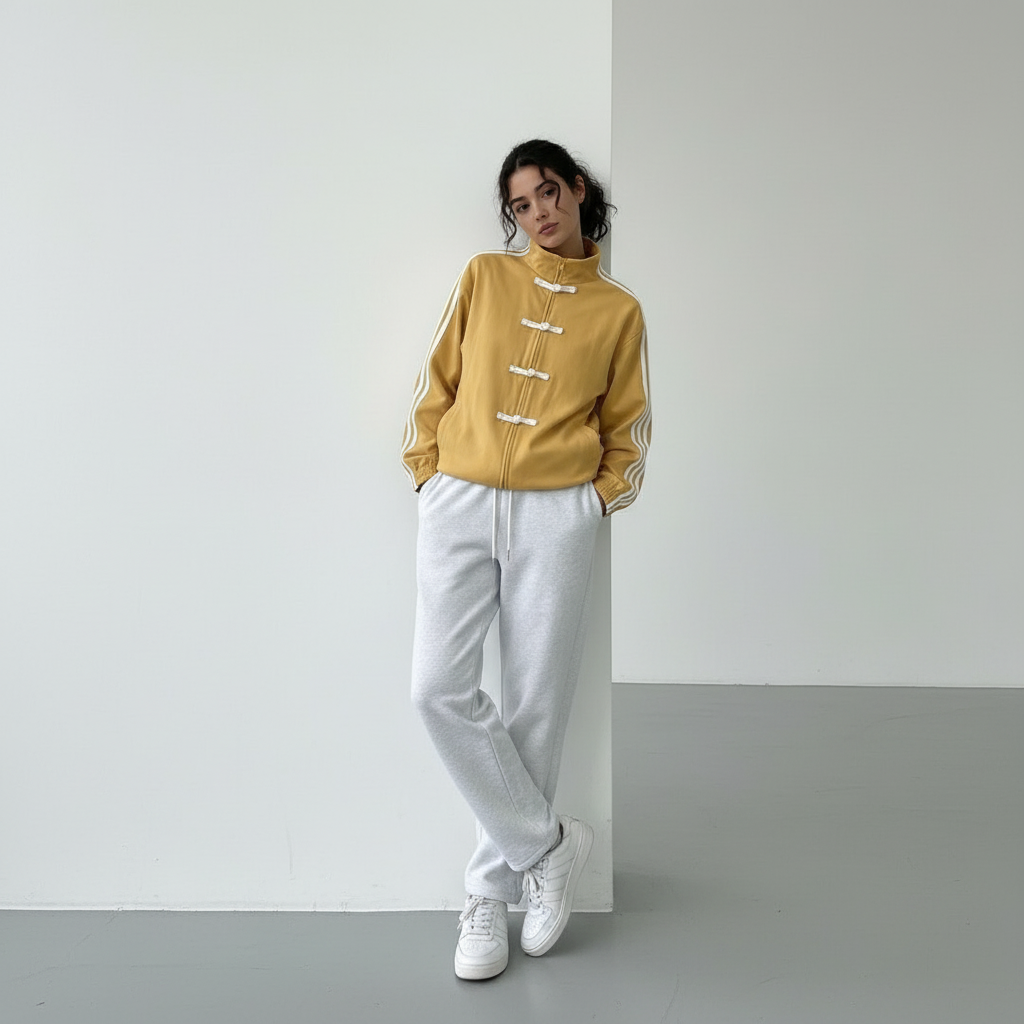 Damen Trainingsjacke im Retro Stil mit Kontraststreifen