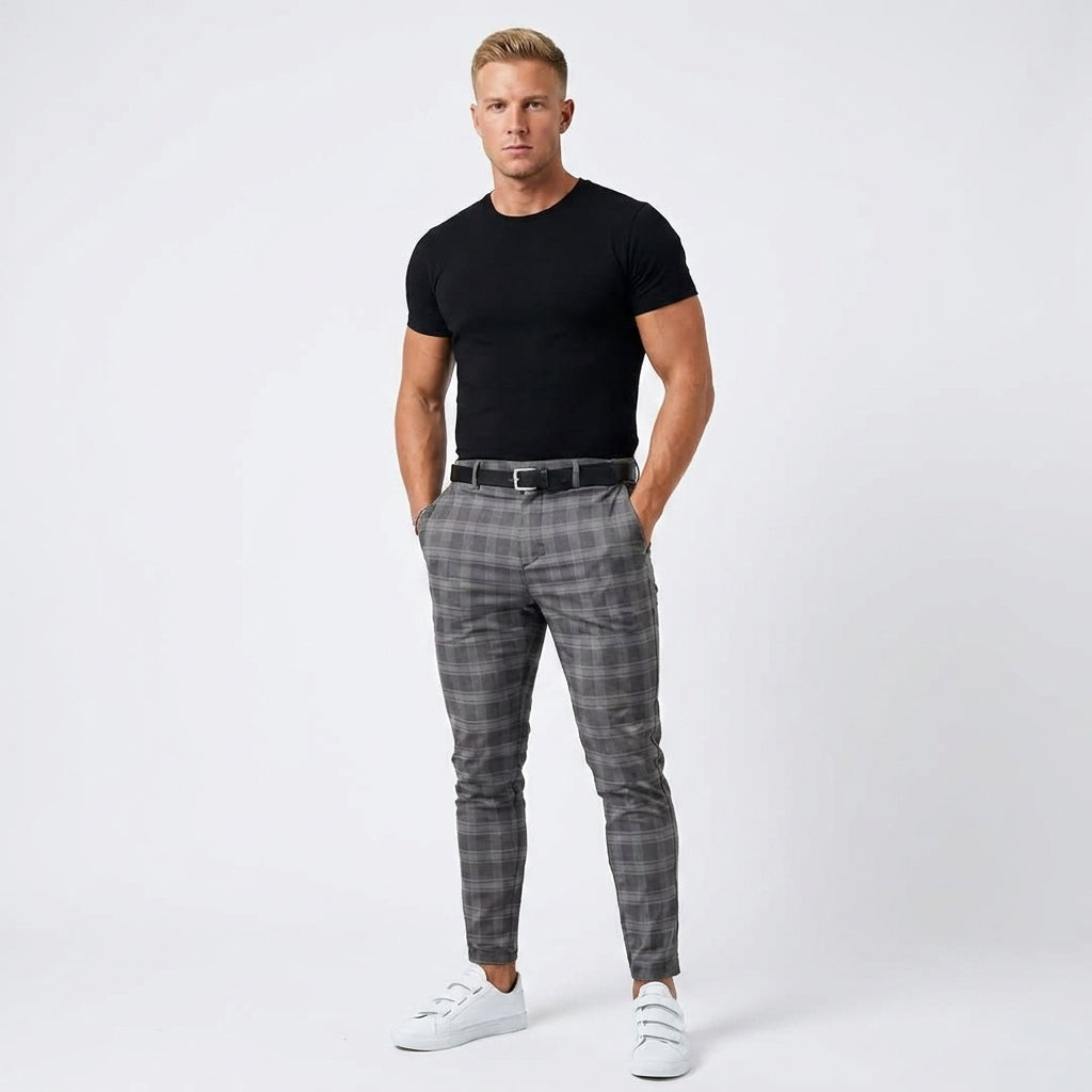 Elegante Karierte Herrenhose mit schmalem Schnitt fürs Büro