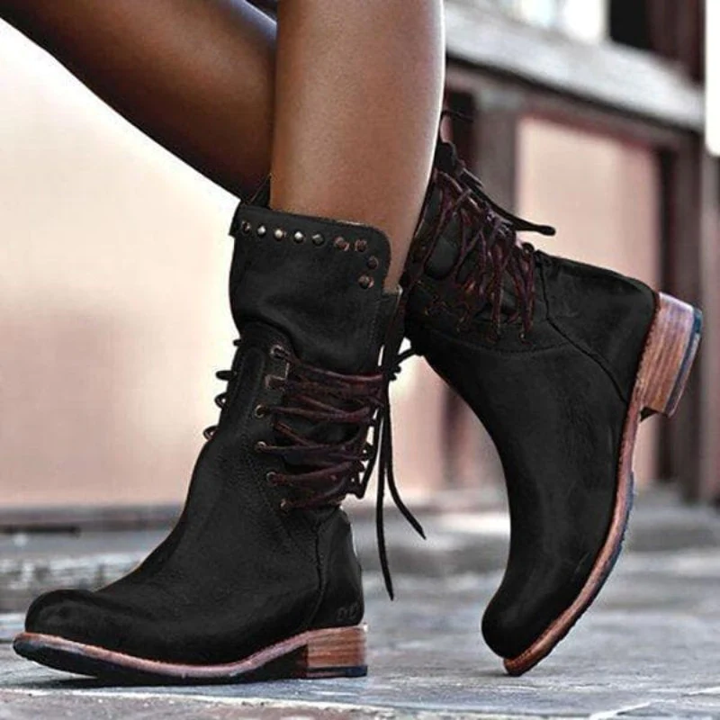 Damen Stiefeletten Mit Nieten Und Niedrigem Absatz