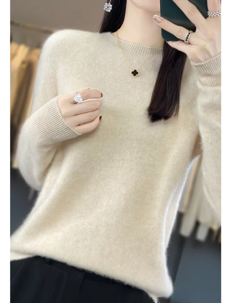 Damen Strickpullover Mit Rundhalsausschnitt