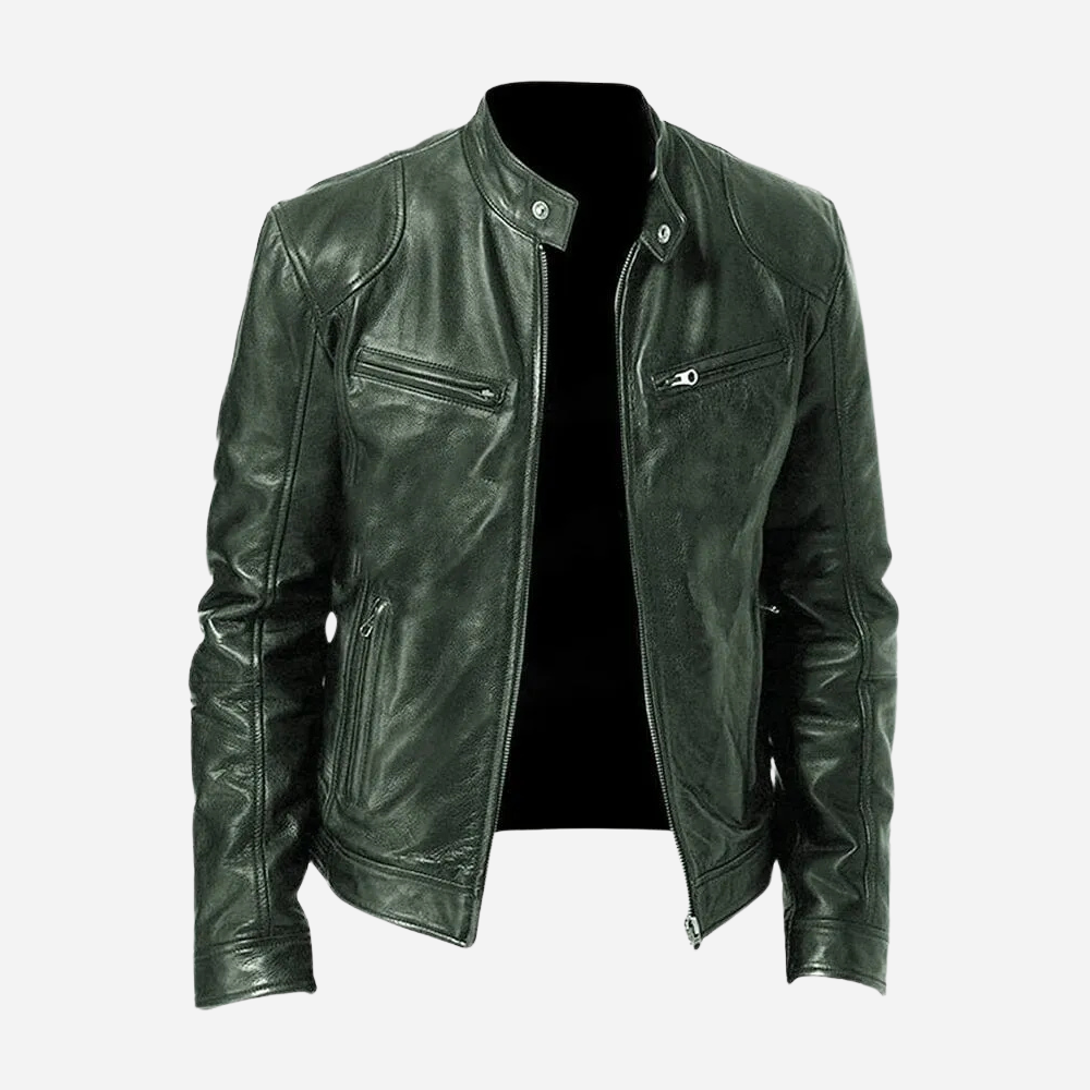 Herren Bikerjacke aus Kunstleder mit Reißverschluss