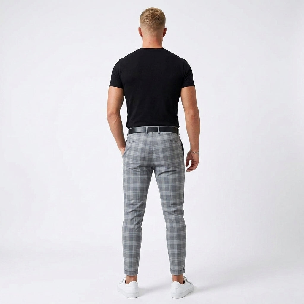 Elegante Karierte Herrenhose mit schmalem Schnitt fürs Büro