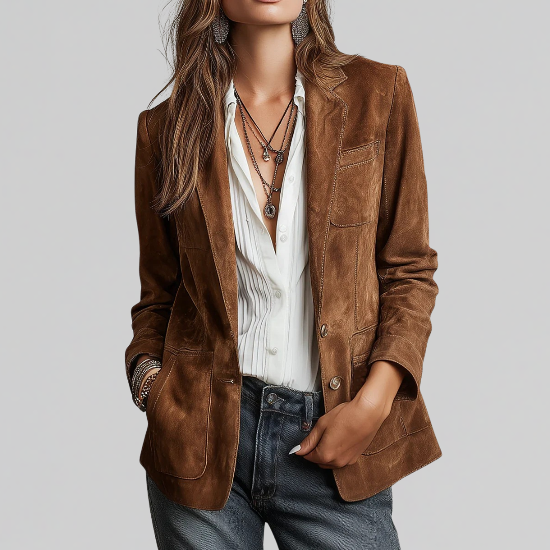 Damen Blazer in Wildlederoptik mit Reverskragen