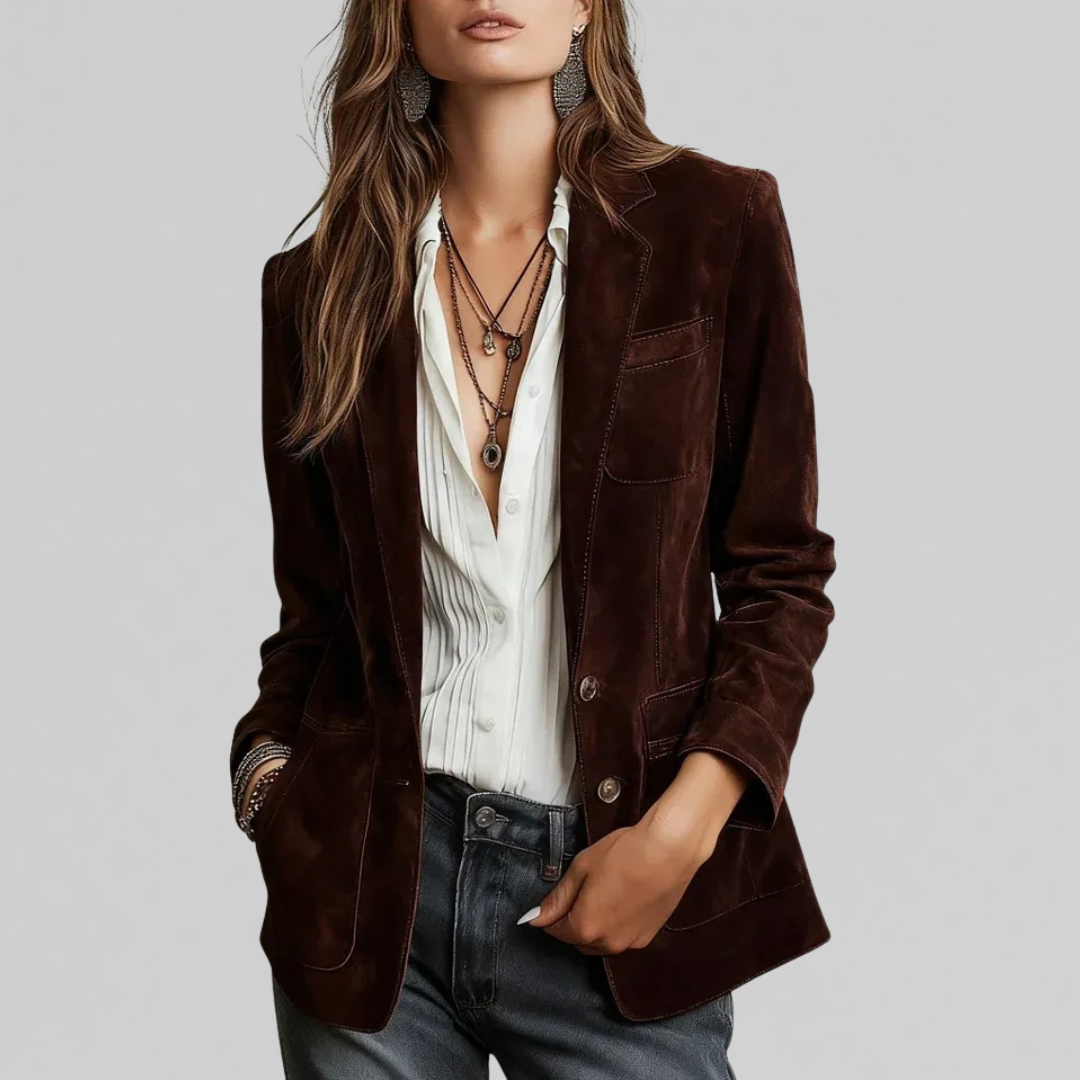 Damen Blazer in Wildlederoptik mit Reverskragen