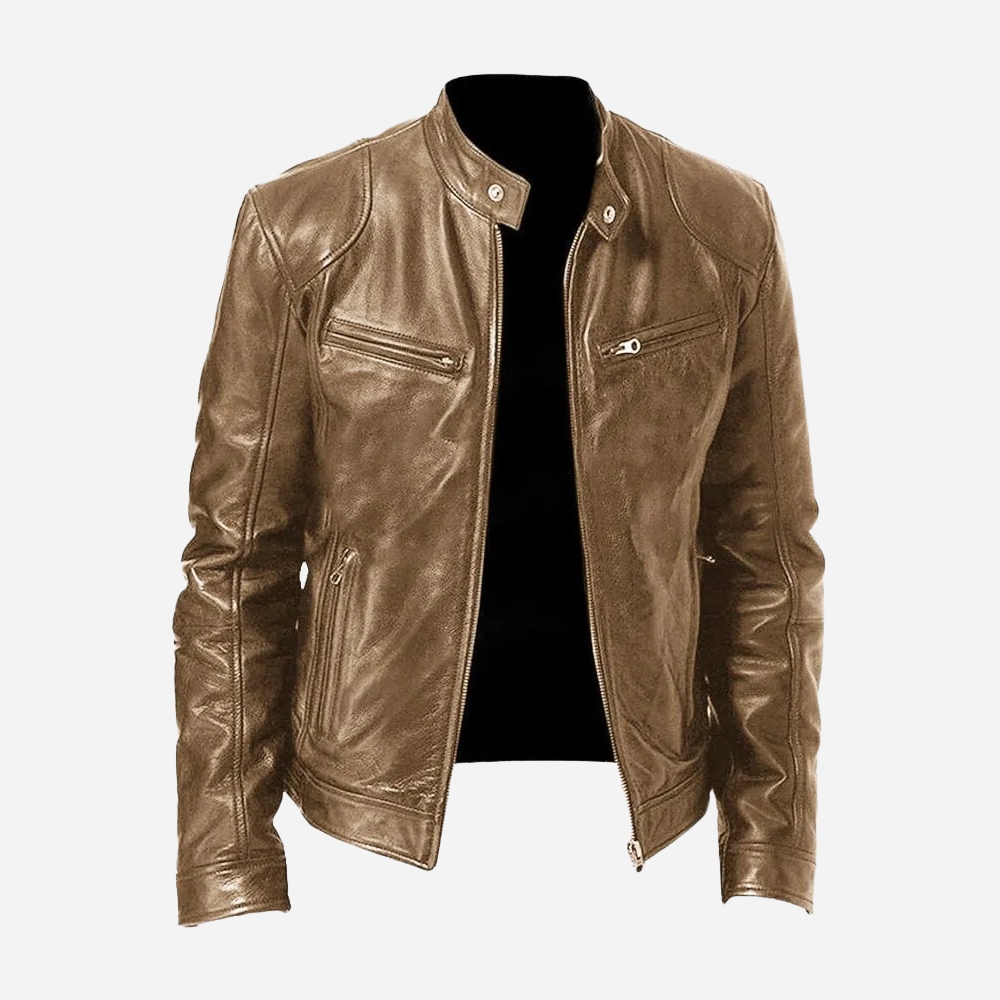 Herren Bikerjacke aus Kunstleder mit Reißverschluss