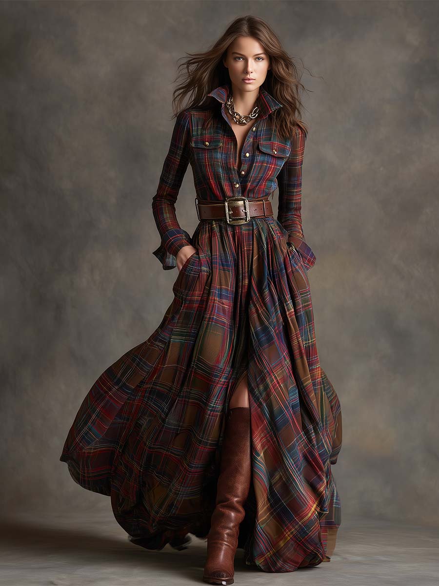 Damen Hemdblusenkleid Mit Gürtel Und Knopfleiste