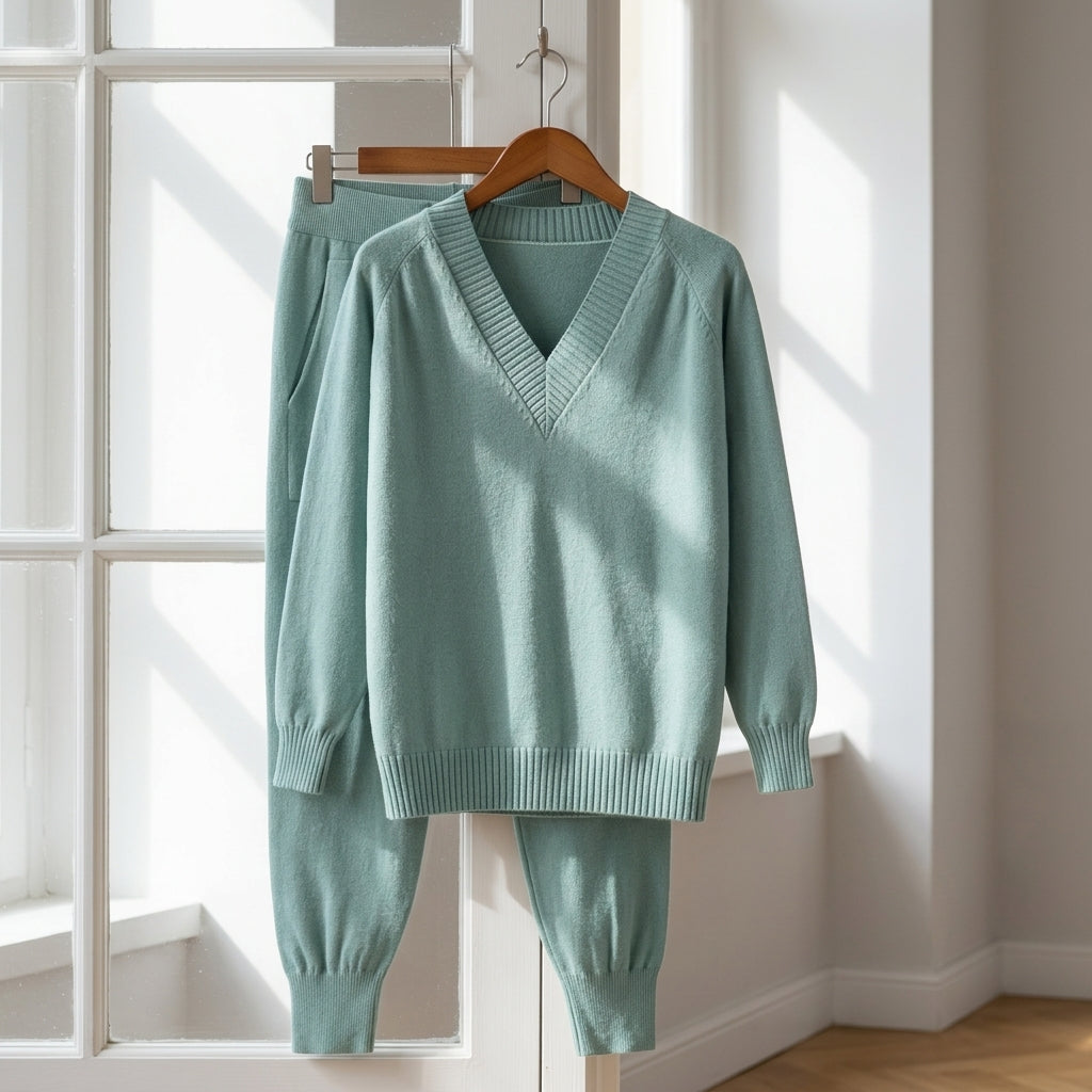 Zweiteiliges Strick-Loungewear-Set mit Blumenmuster