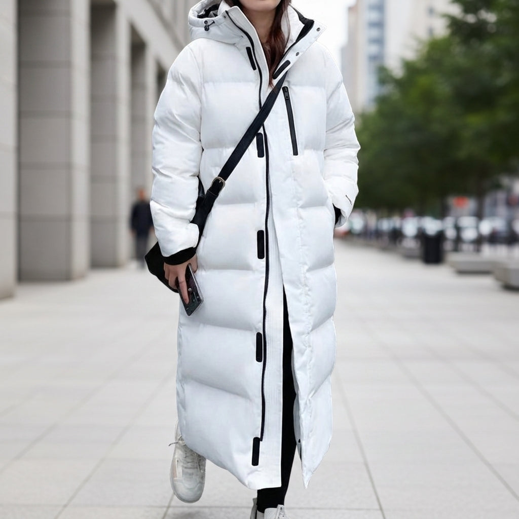 Lange Gesteppte Winterjacke mit Kapuze