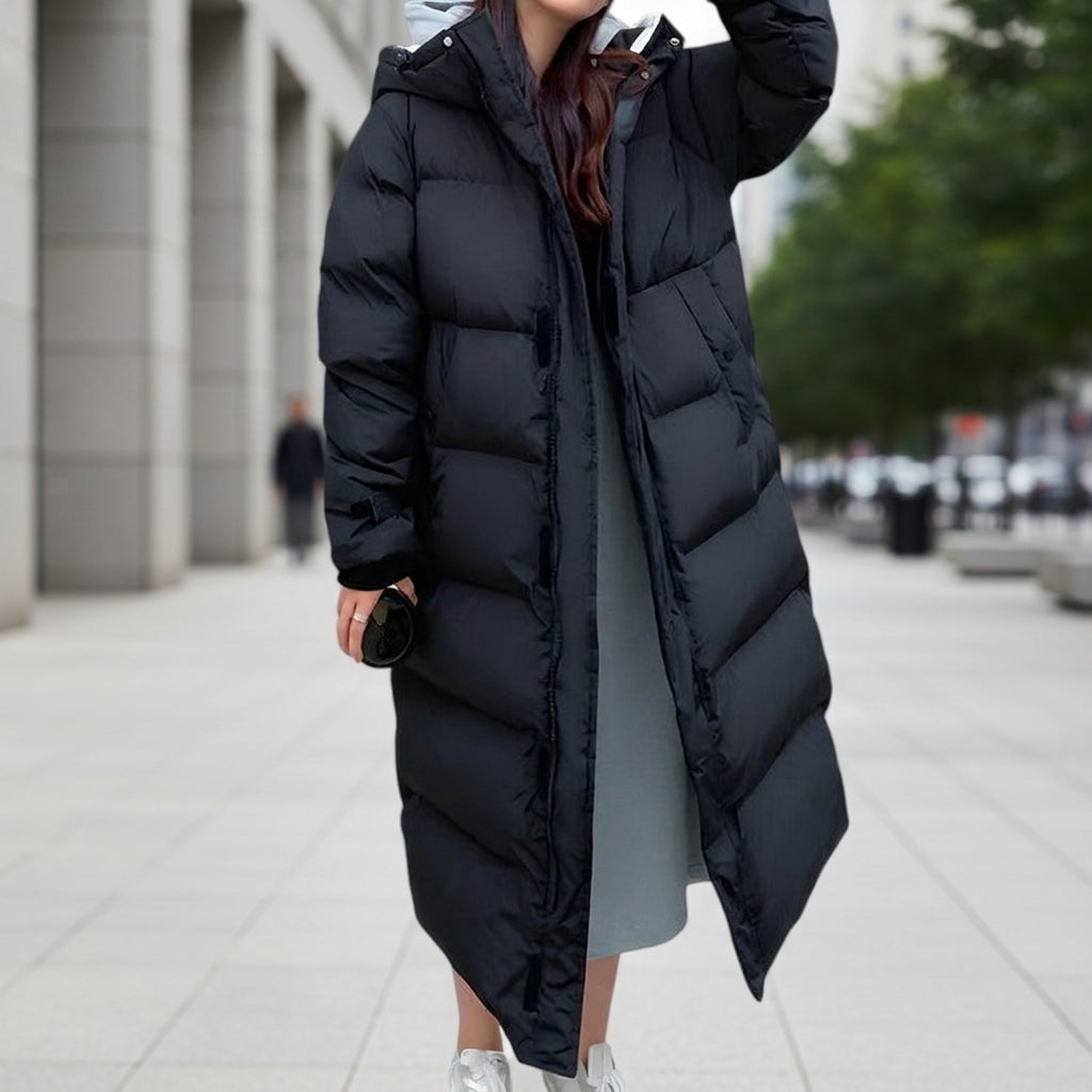 Lange Gesteppte Winterjacke mit Kapuze
