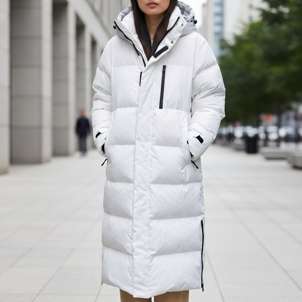 Lange Gesteppte Winterjacke mit Kapuze