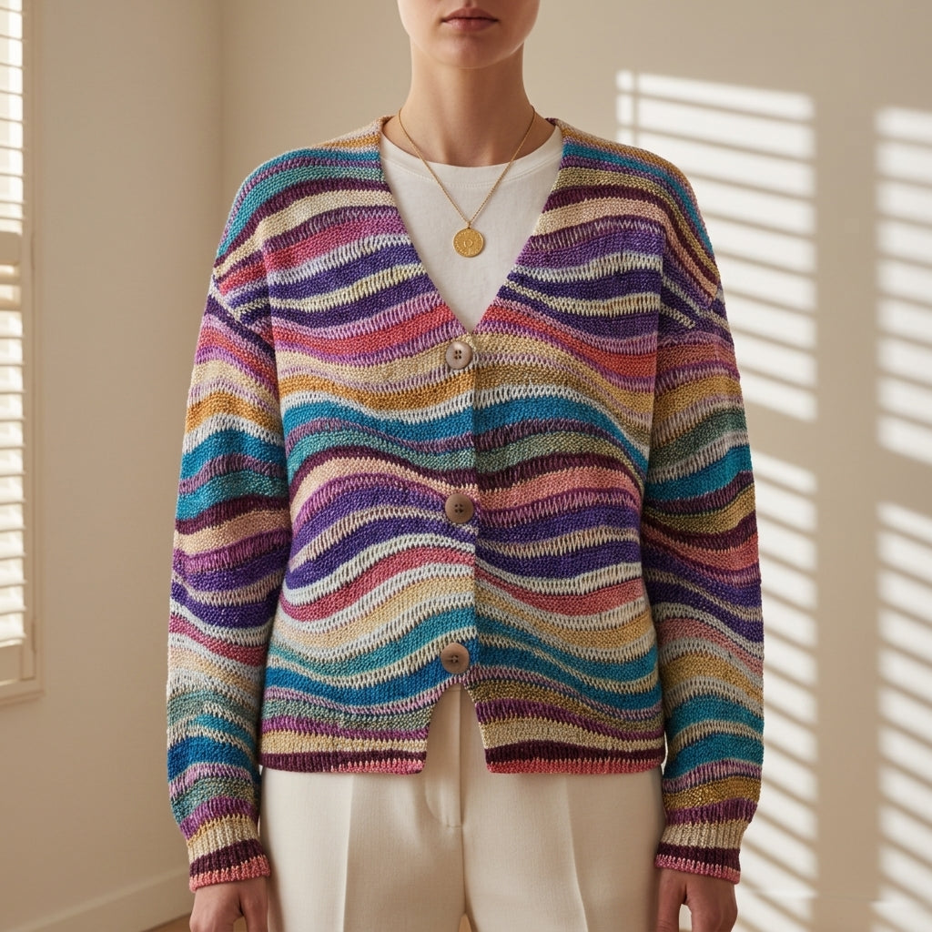 Strickjacke mit Knopfleiste in Farbverlauf-Optik