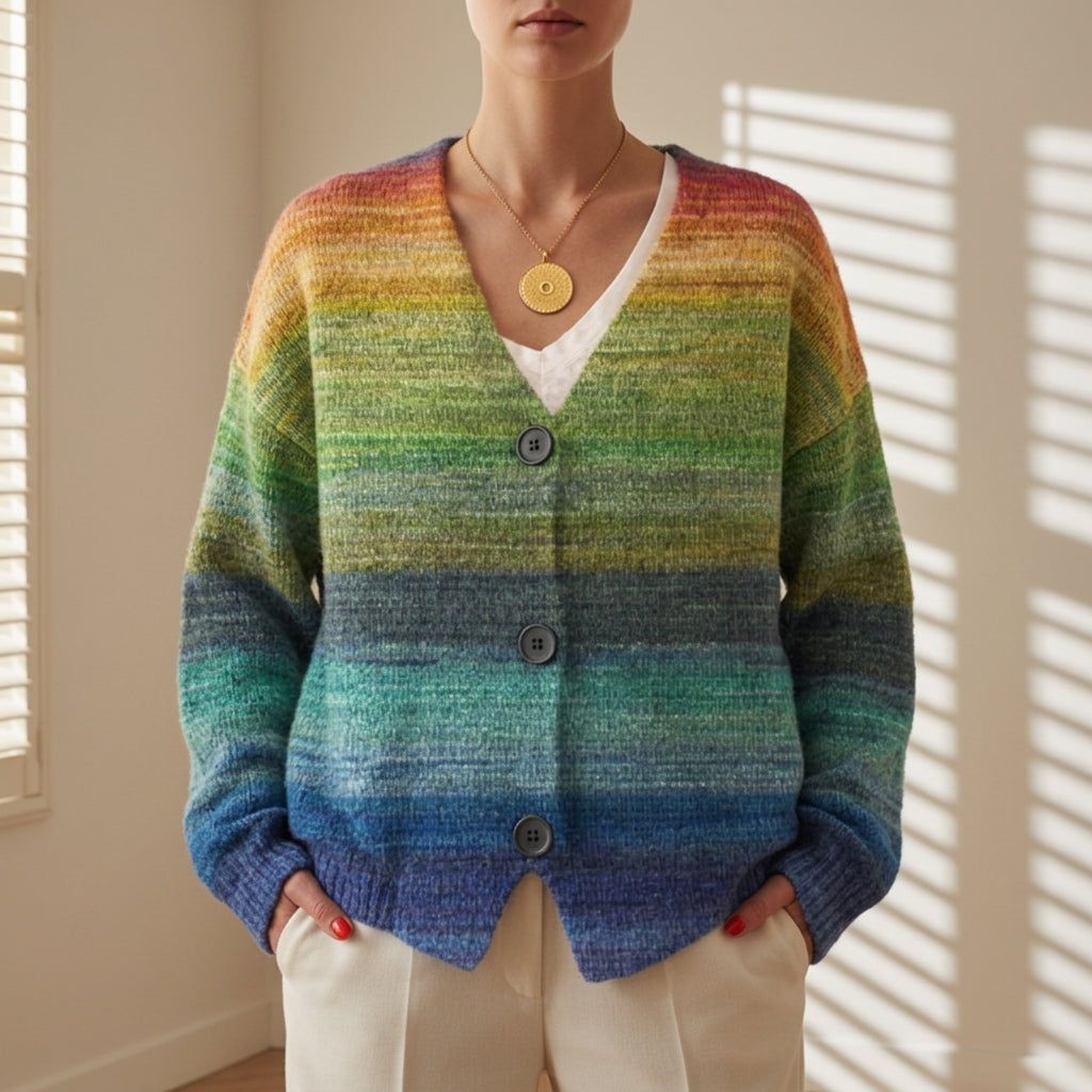 Strickjacke mit Knopfleiste in Farbverlauf-Optik