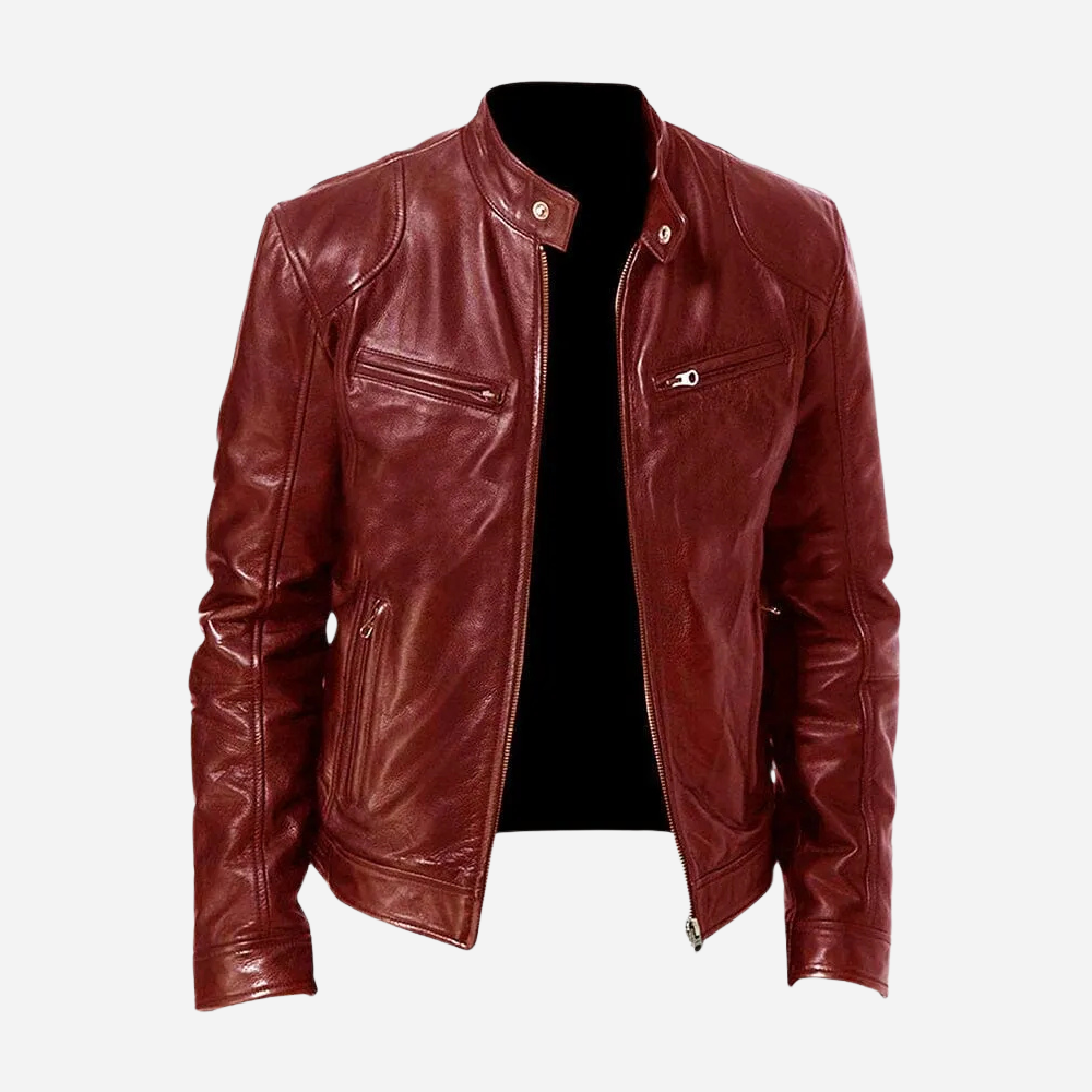 Herren Bikerjacke aus Kunstleder mit Reißverschluss