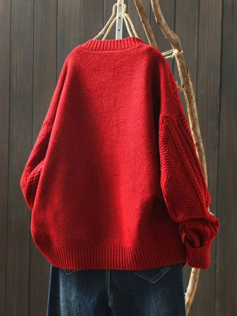 Strickjacke mit Zopfmuster und Knopfleiste im Relaxed Fit