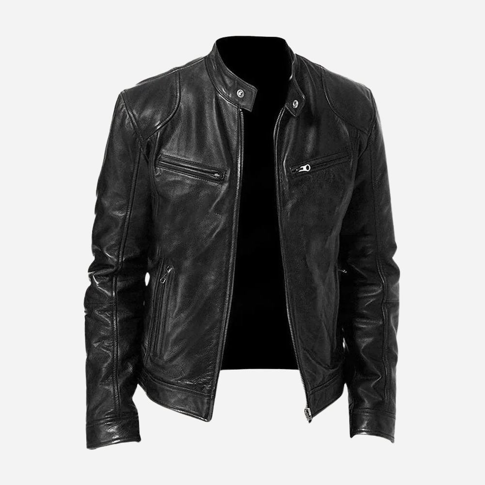 Herren Bikerjacke aus Kunstleder mit Reißverschluss