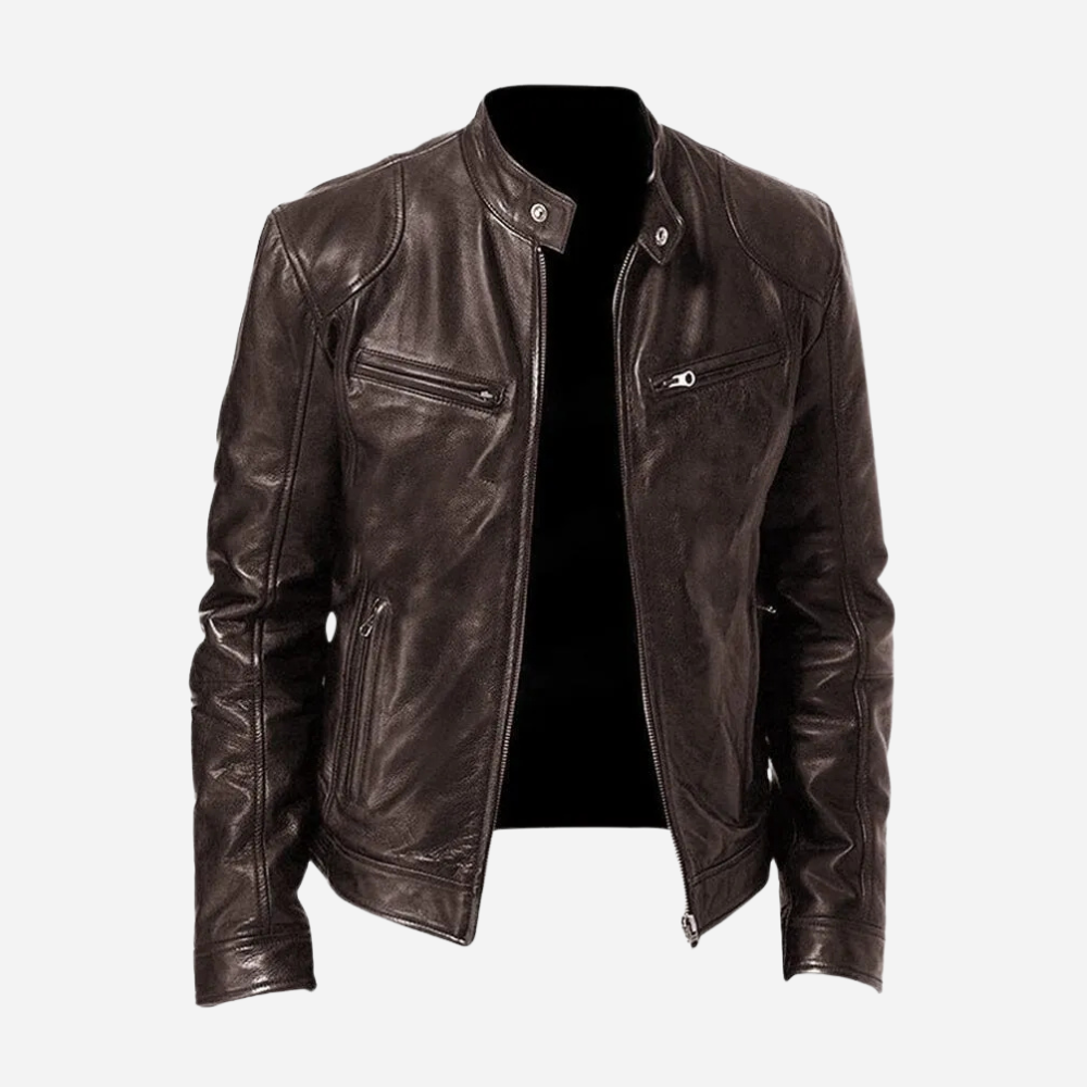Herren Bikerjacke aus Kunstleder mit Reißverschluss