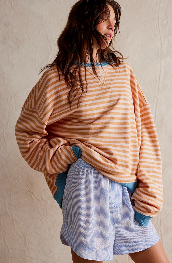Gestreifter Oversize Damen Pullover Mit Langen Ärmeln