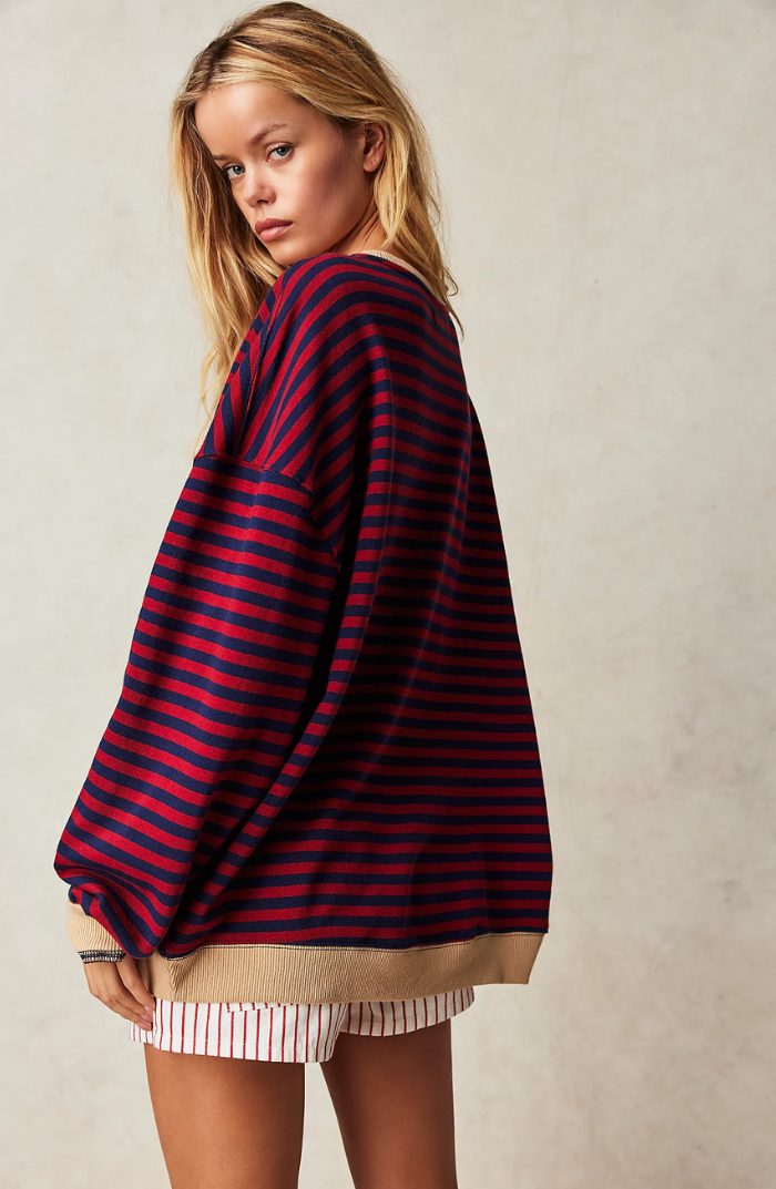 Gestreifter Oversize Damen Pullover Mit Langen Ärmeln