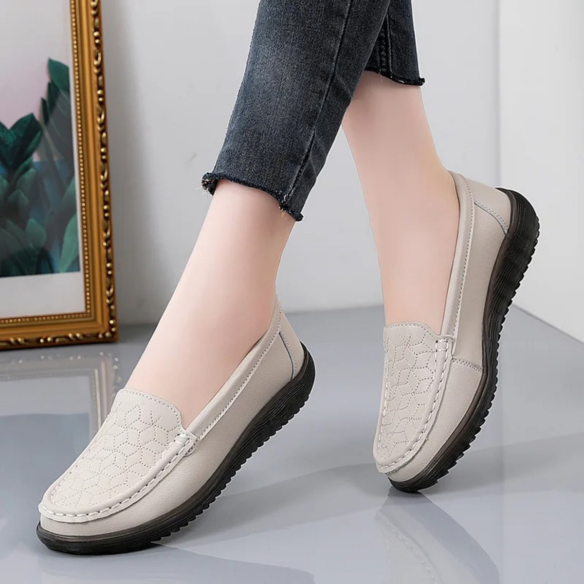 Damen Loafer mit Prägung in Lederoptik