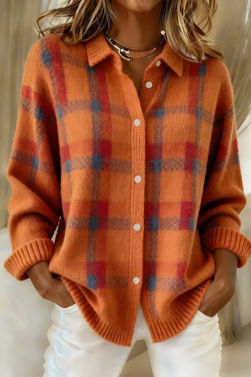 Weicher Strickcardigan mit Karomuster im Retro-Stil