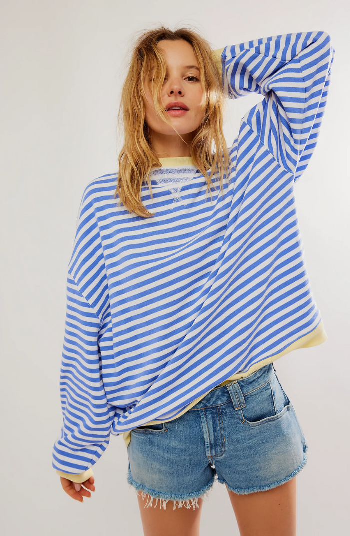 Gestreifter Oversize Damen Pullover Mit Langen Ärmeln